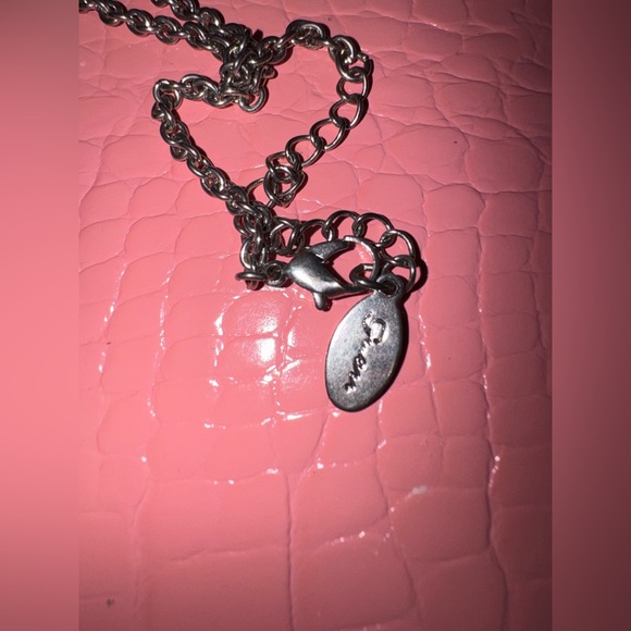 Guess VINTAGE Y2K Silver Heart Charm Necklace with Crystal - Picture 3 of 4